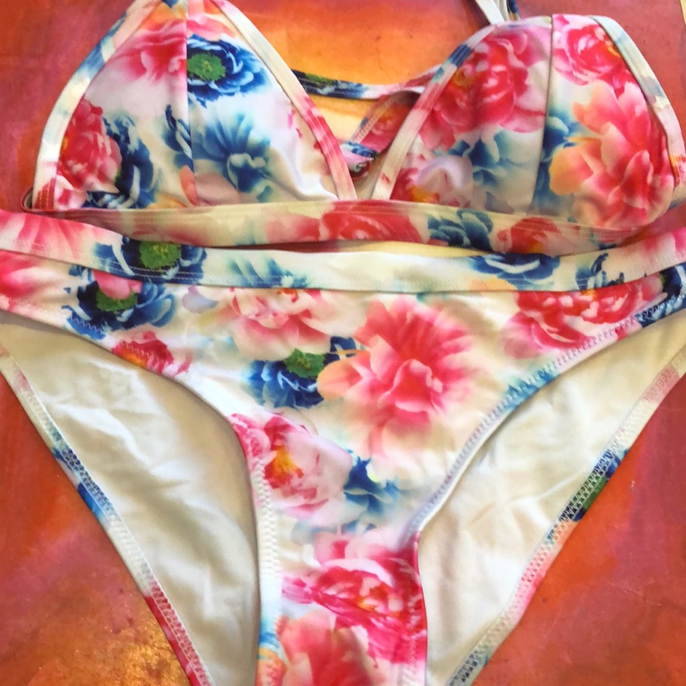 Bikini Top and Bottom With Flowers (New!)
